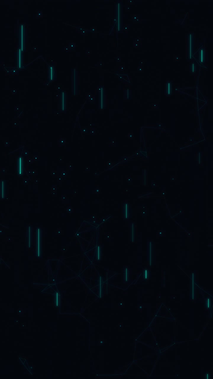 Abstract Digital Background with Falling Cyan Light Streaks and Network Nodes