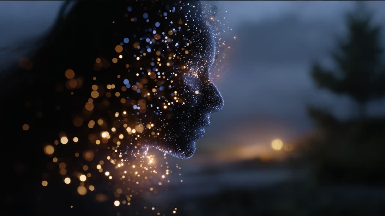 A mesmerizing transformation of human essence into a cosmic dance of light and shadow, showcasing the beauty and depth of the human experience through art