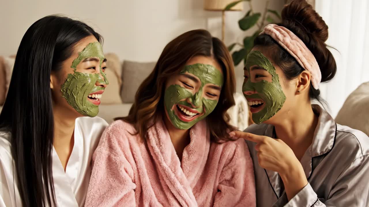 Friends Enjoying a Spa Day at Home with Face Masks
