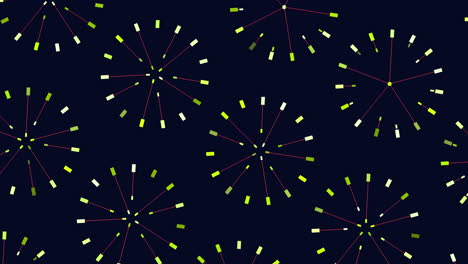 Vibrant yellow and black circles dance in celestial patterns