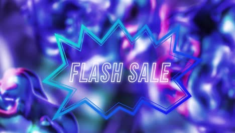 animación de venta flash sobre la forma y el fondo ondulado azul