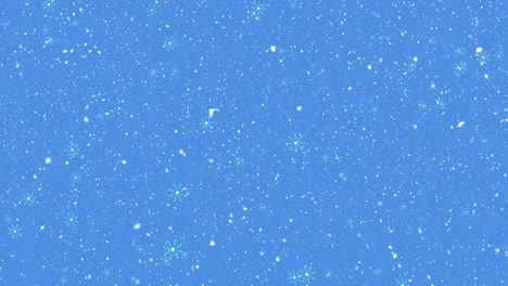 animation of winter scenery with snowflakes falling on blue background