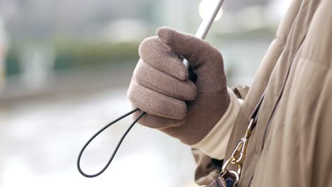 persona con paraguas en guantes de invierno