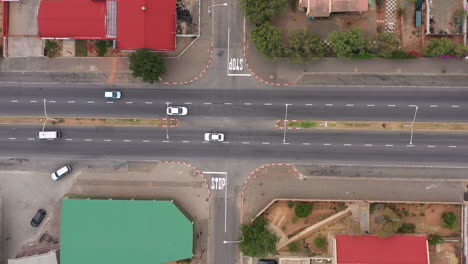 aerial top shot over a road with traffic intersection south africa