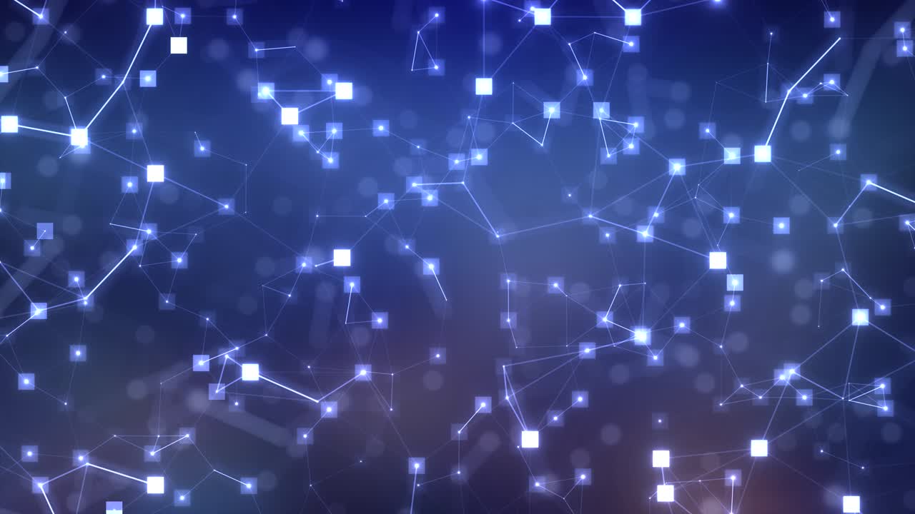 Futuristic Geometric Network: Connected Squares and Glowing Lines in Dynamic Motion