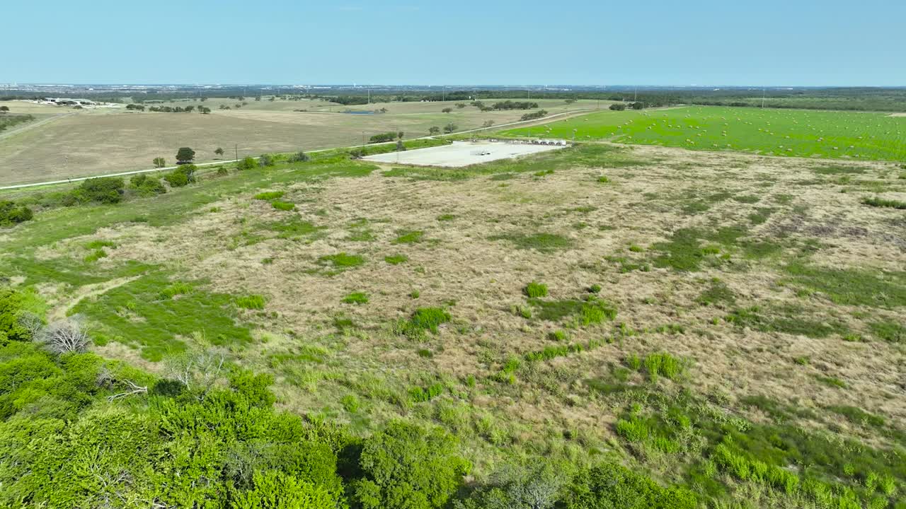 volando sobre el campo y los árboles