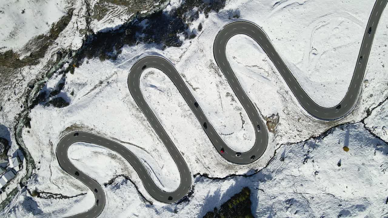 Famous Julierpass in bird's eye view of a drone, in switzerland.