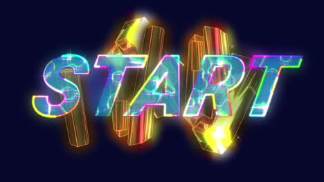 animation of start text over 3d glowing moving shapes