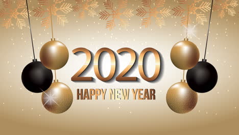 happy new year animation with 2020 and balls hanging