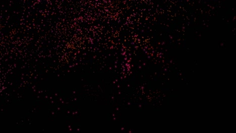 partículas voladoras girando fondo negro. fondo abstracto con partículas rojas brillantes. composición horizontal, calidad de video 4k