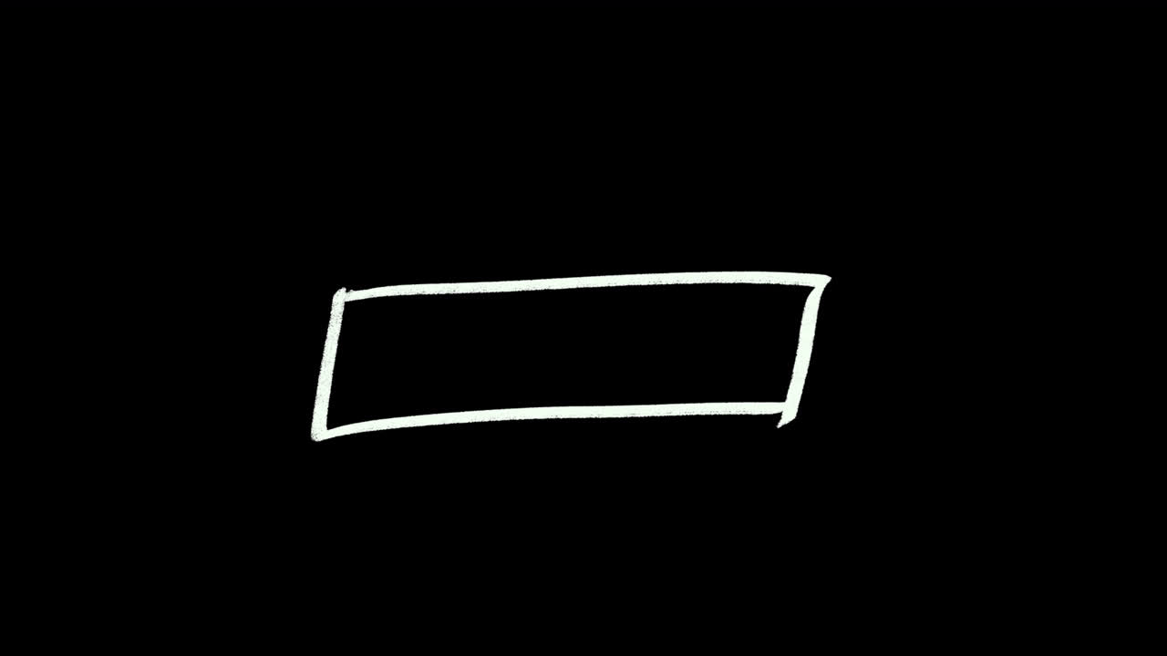 Cadre rectangulaire blanc animé dessiné à la main sur fond noir.