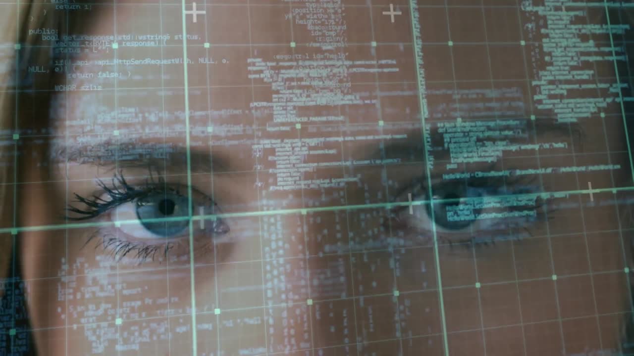 animación del procesamiento de datos sobre la mujer caucásica