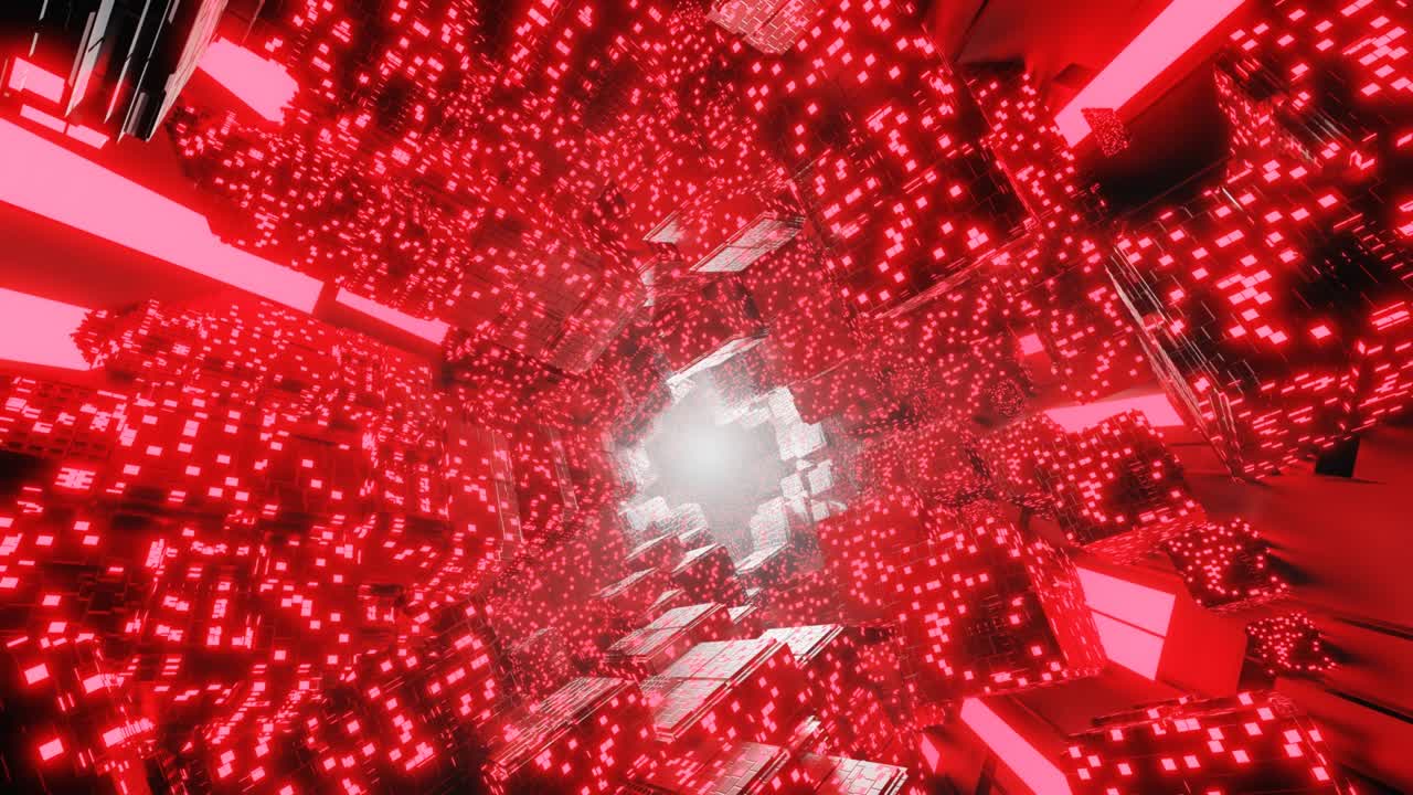 미래의 매트릭스를 가진 3d 빅 데이터 디지털 터널 사각형 - 디지털 기술 터널로 날아가는 모션 그래픽 - 시간과 공간을 통해 벌레 구 - 기술 및 연결 모션 배경