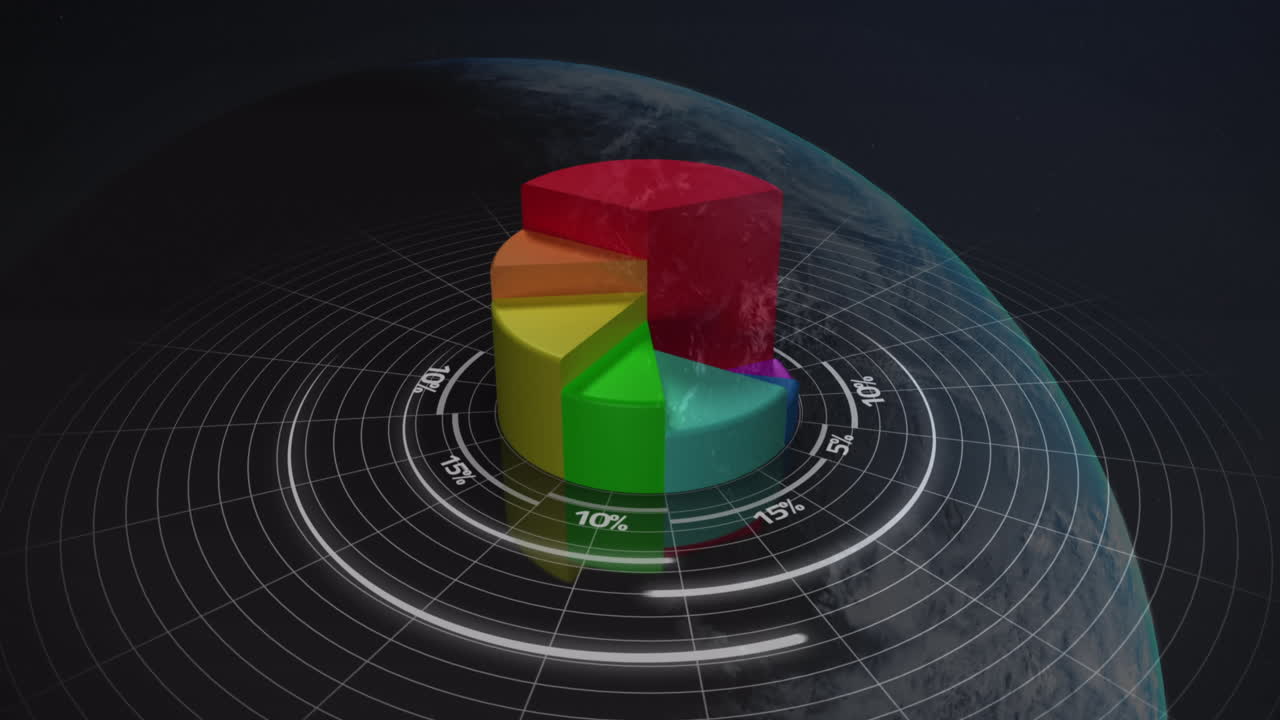 Animation of statistics and financial data processing over globe