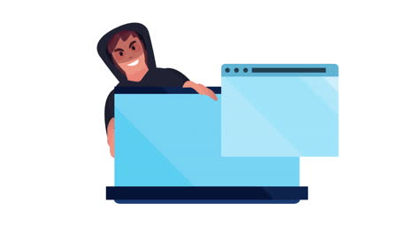 animación de datos de seguridad con hacker en el portátil