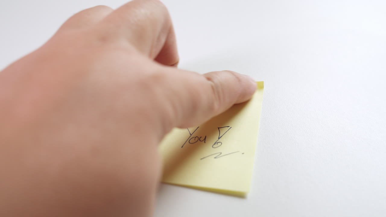 노란색 포스트-이트 노트에 손으로 쓴 감사의 글을 올렸습니다.