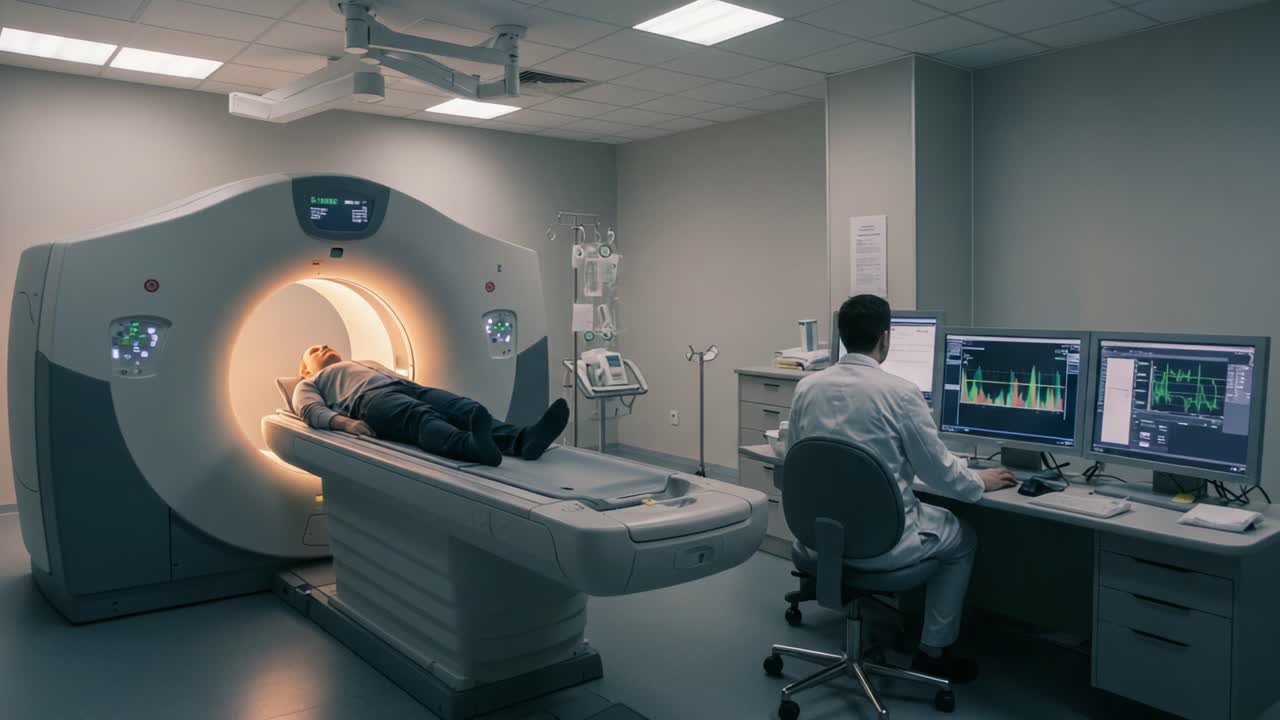 Patient Undergoing Imaging Procedure in Medical Facility with Advanced Technology for Accurate Diagnoses and Health Monitoring Using a CT Scan Machine