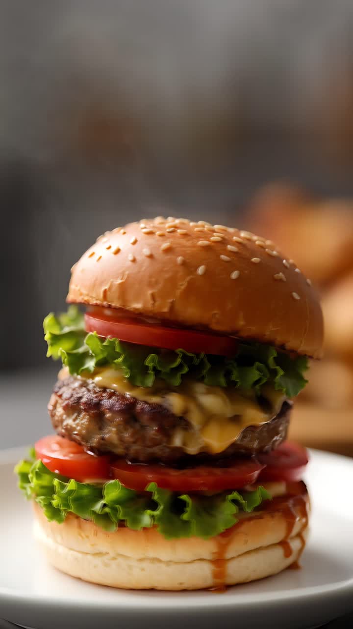 Hamburger Succoso Primo Piano Sfondo Bokeh 4K