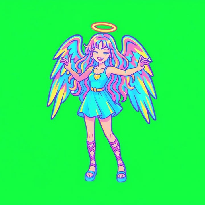 Animated Anime Style Angel Character with Rainbow Wings