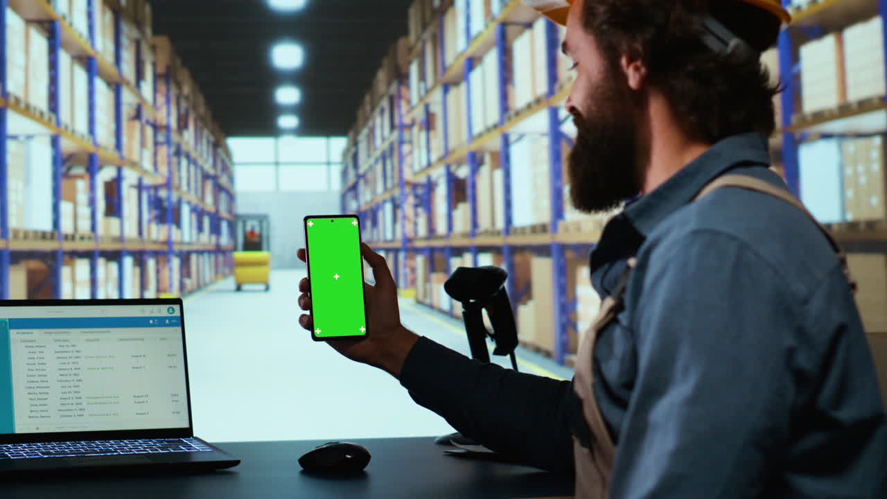 estación de entrega asociada trabaja con pantalla verde