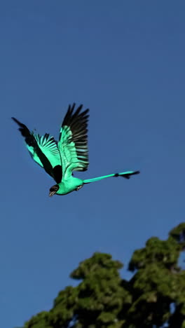 vibrant green bird in flight