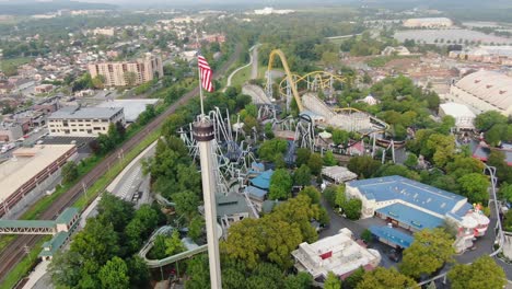 slow aerial drone panning shot reveals hershey, pennsylvania skyline