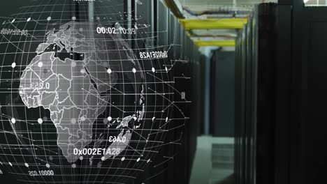 animation of globe rotating over servers