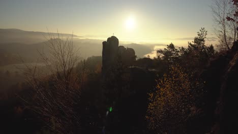 saxon switzerland morning scene of bastei during sunrise, gimbal shot