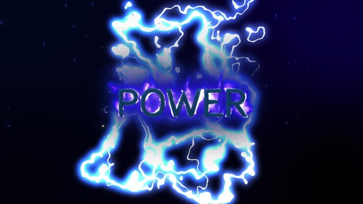 Animazione del testo 'Power' su fulmini su sfondo nero