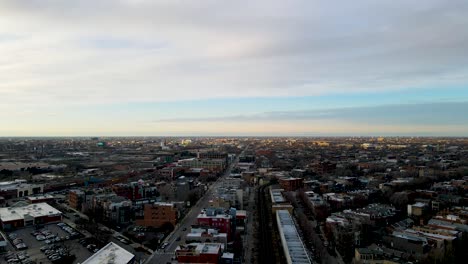 Urban-Cityscape-Of-Suburbs-Streets-and-Buildings---Aerial-Establishing-With-Copy-Space-in-Sky