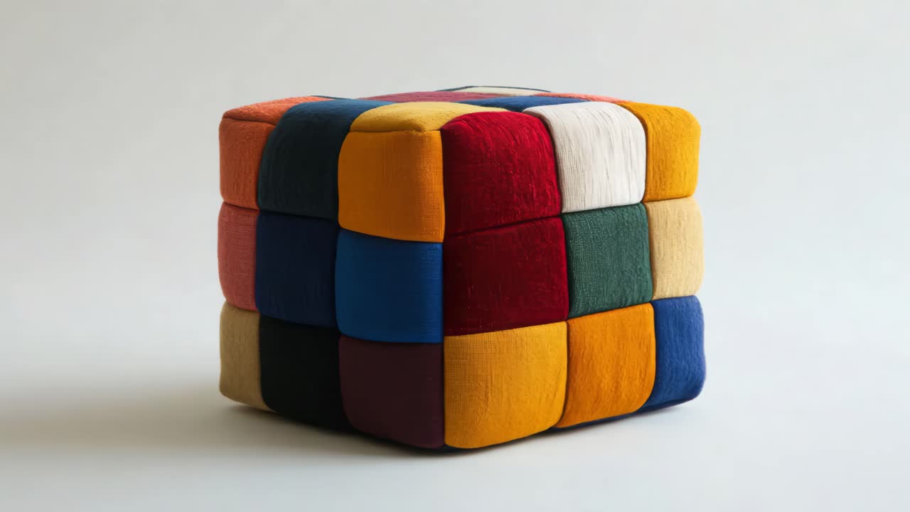 Colorful Patchwork Cube Ottoman