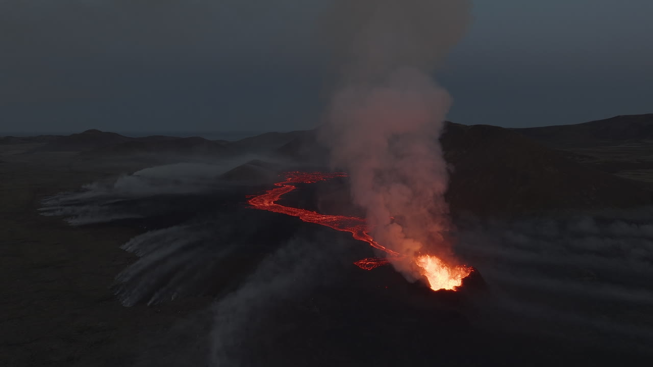 Volcanic Eruption at Night