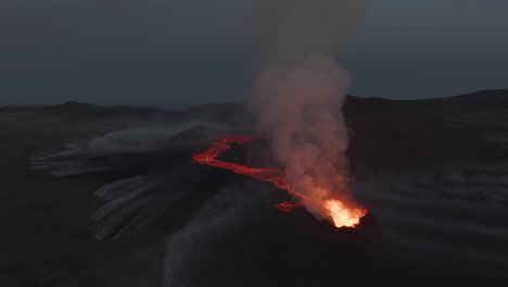 volcanic eruption at night