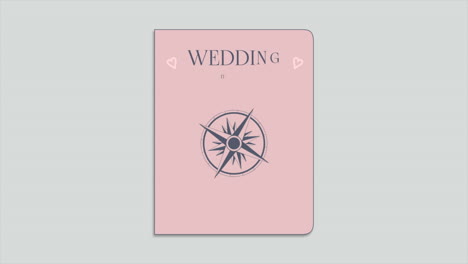 wedding day with passport and compass with hearts