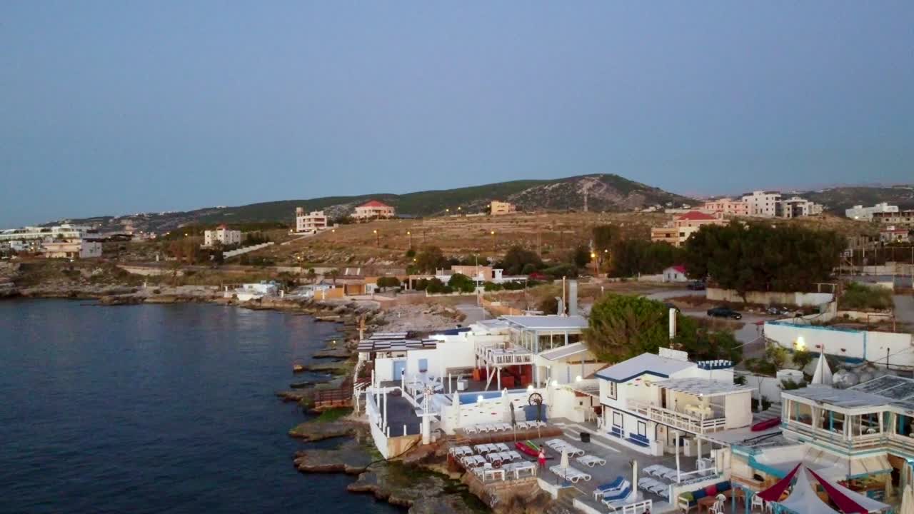 Aerial View of a Coastal Resort at Dusk