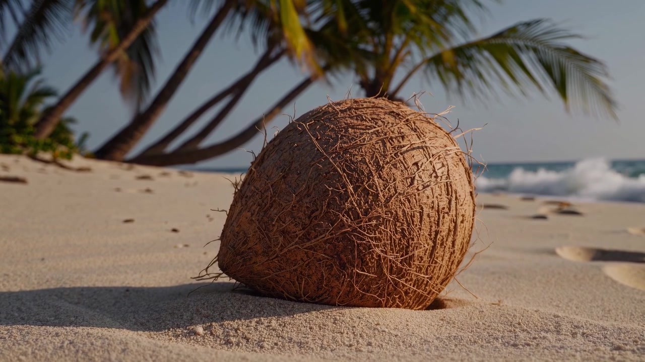 Una Noce di Cocco Adagiata sulla Sabbia di una Spiaggia Tropicale