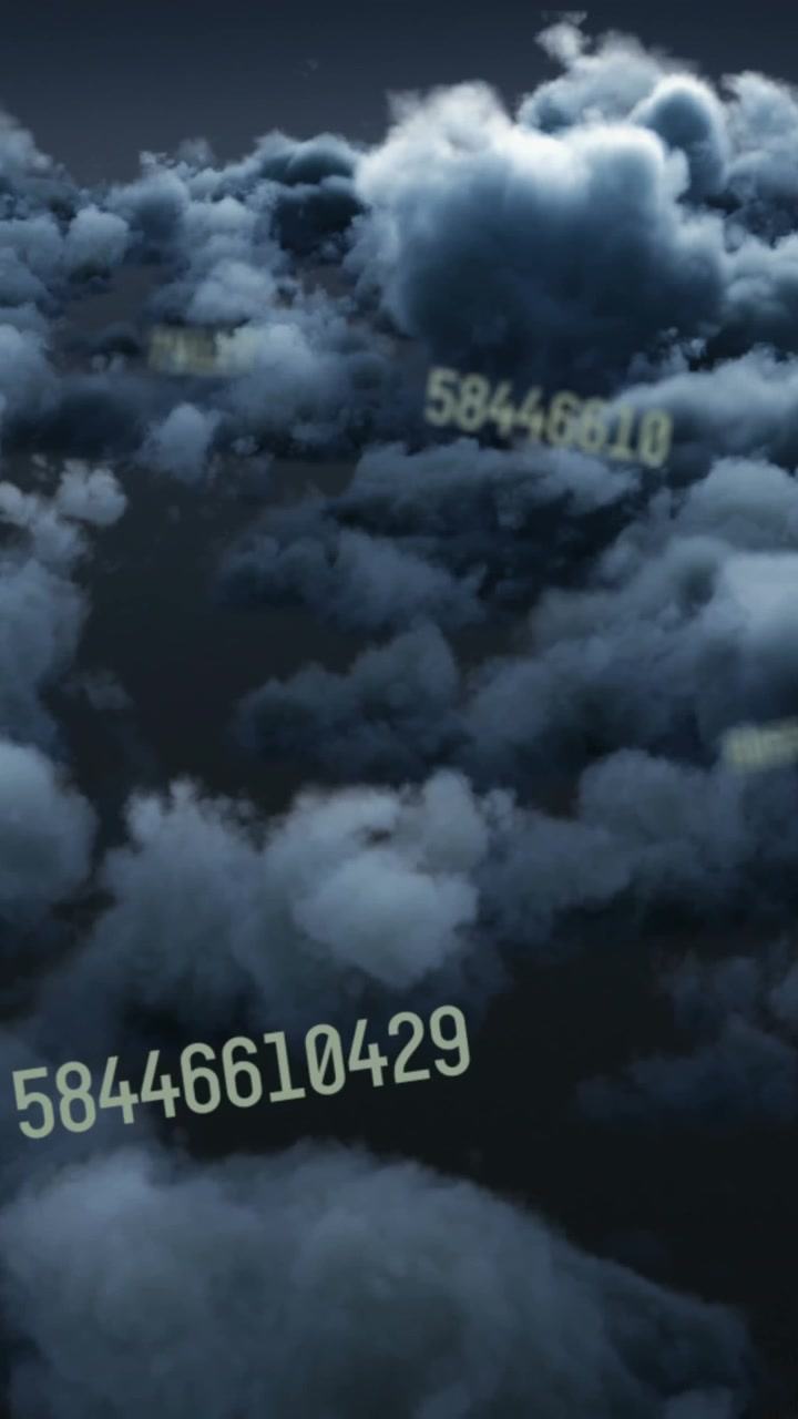 Animation of numbers data processing over clouds