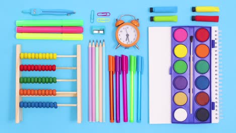 writing stationery make creative back to school layout on blue theme. stop motion