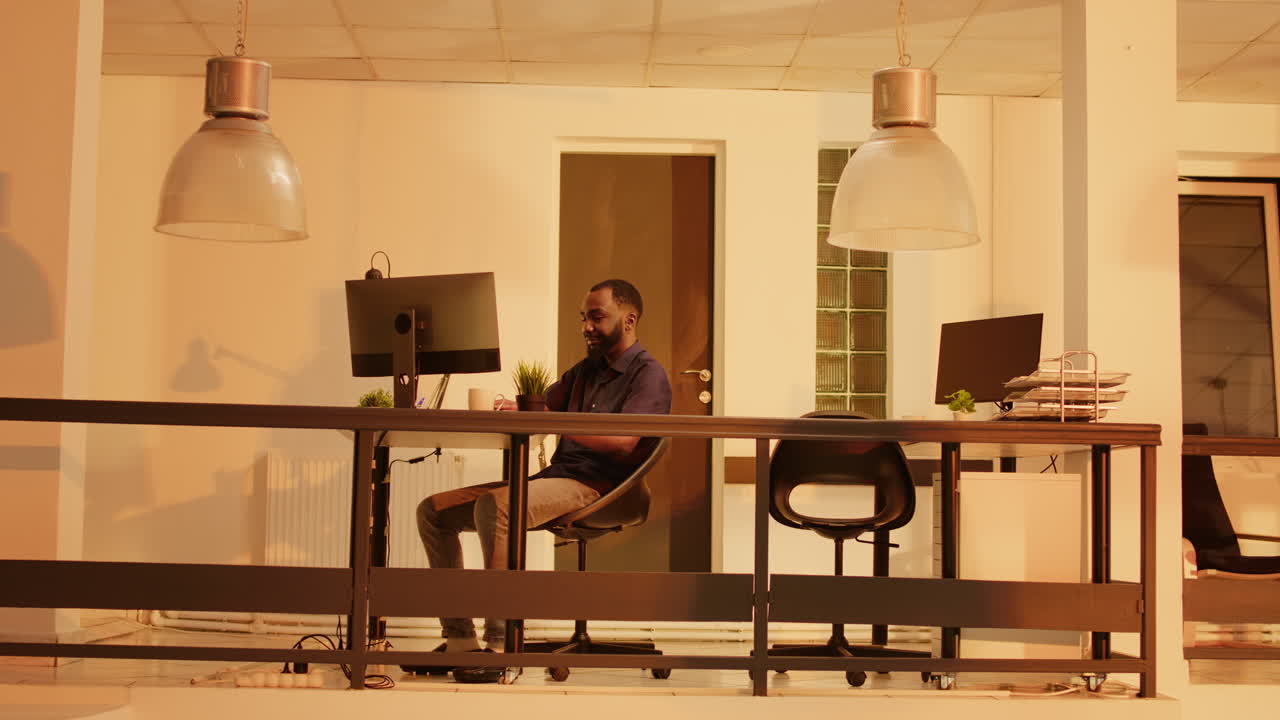 A modern and well-lit office space with employees working