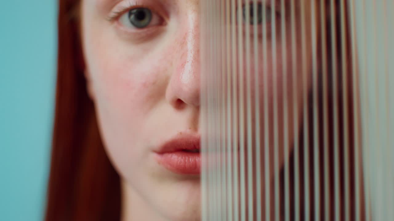 줄무 얼굴 마스크를 입은 여자