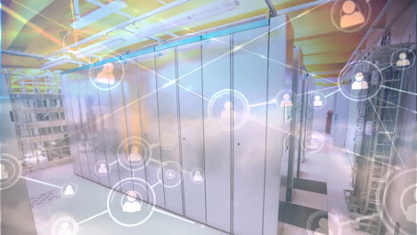 animation of network of connections with icons over servers