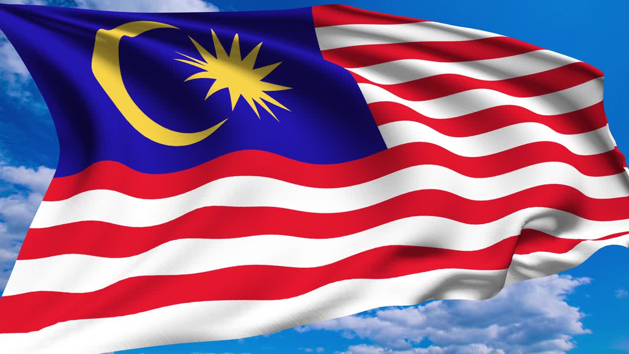 Bandiera della Malesia contro un cielo nuvoloso (canale alfa, ripetibile in loop)