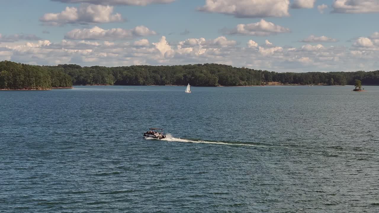 Drone view of boaters on Lake Lanier in Georgia 4K