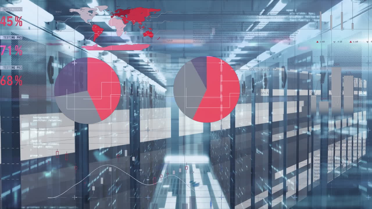 통계 데이터 처리의 애니메이션과 컴퓨터 서버 의 빛 트레일