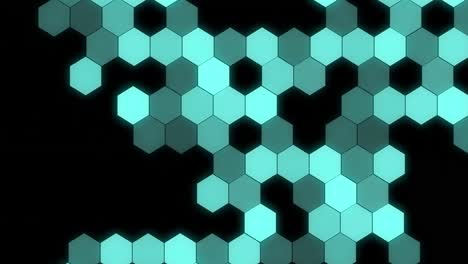 animation of glowing hexagons on black background