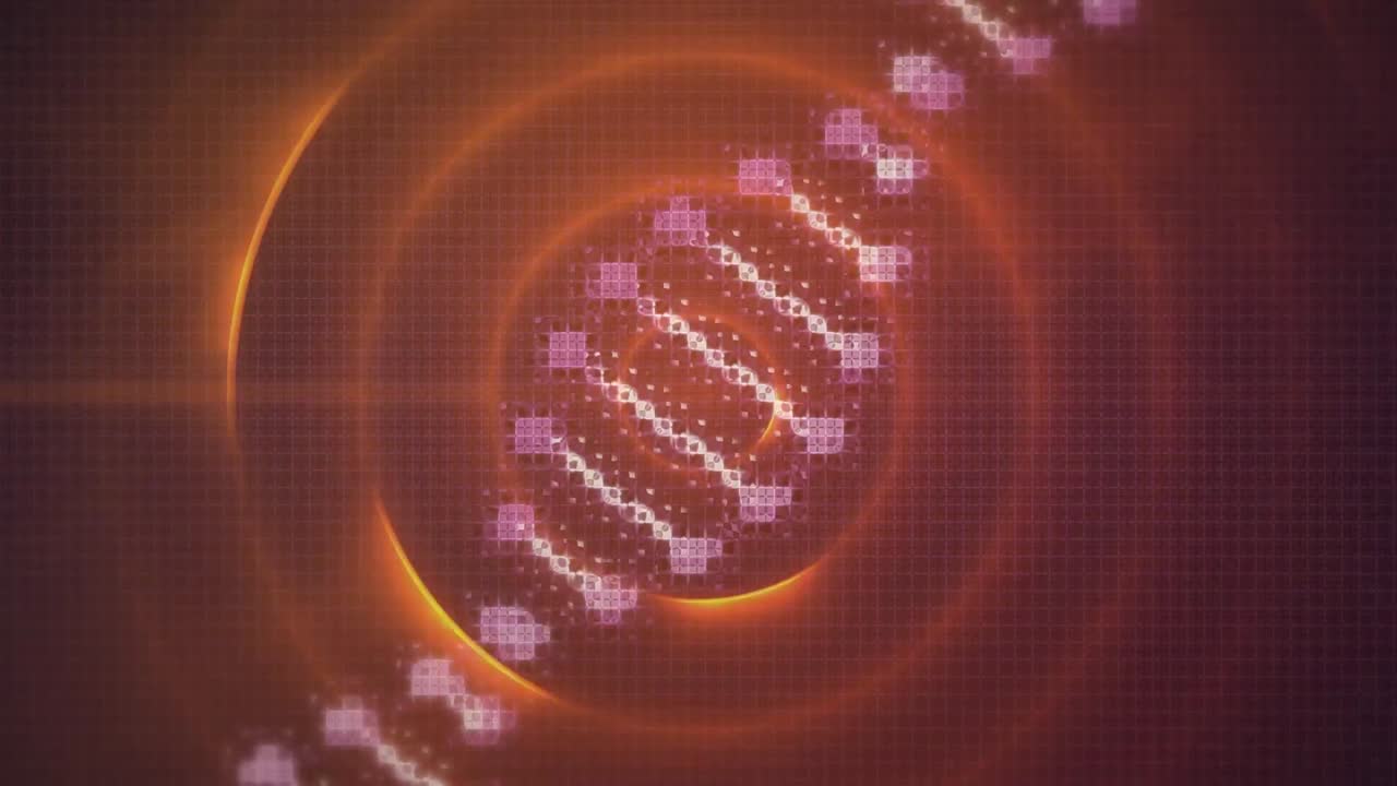 오렌지색 원 위에 있는 dna 가닥의 애니메이션