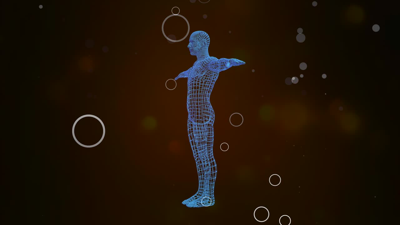 avatar 3d que muestra una proyección holográfica del cuerpo del hombre girando en un bucle sin costuras.