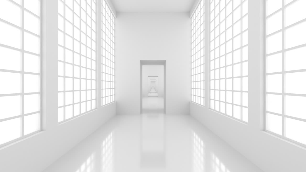 Corridoio bianco vuoto futuristico con luce brillante