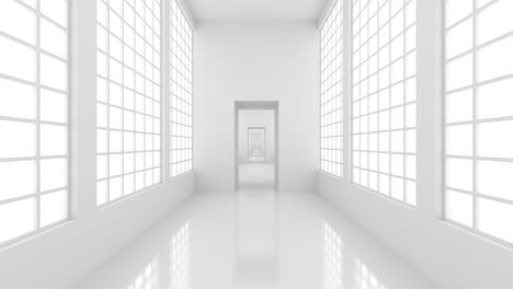 futuristic empty white corridor with bright light