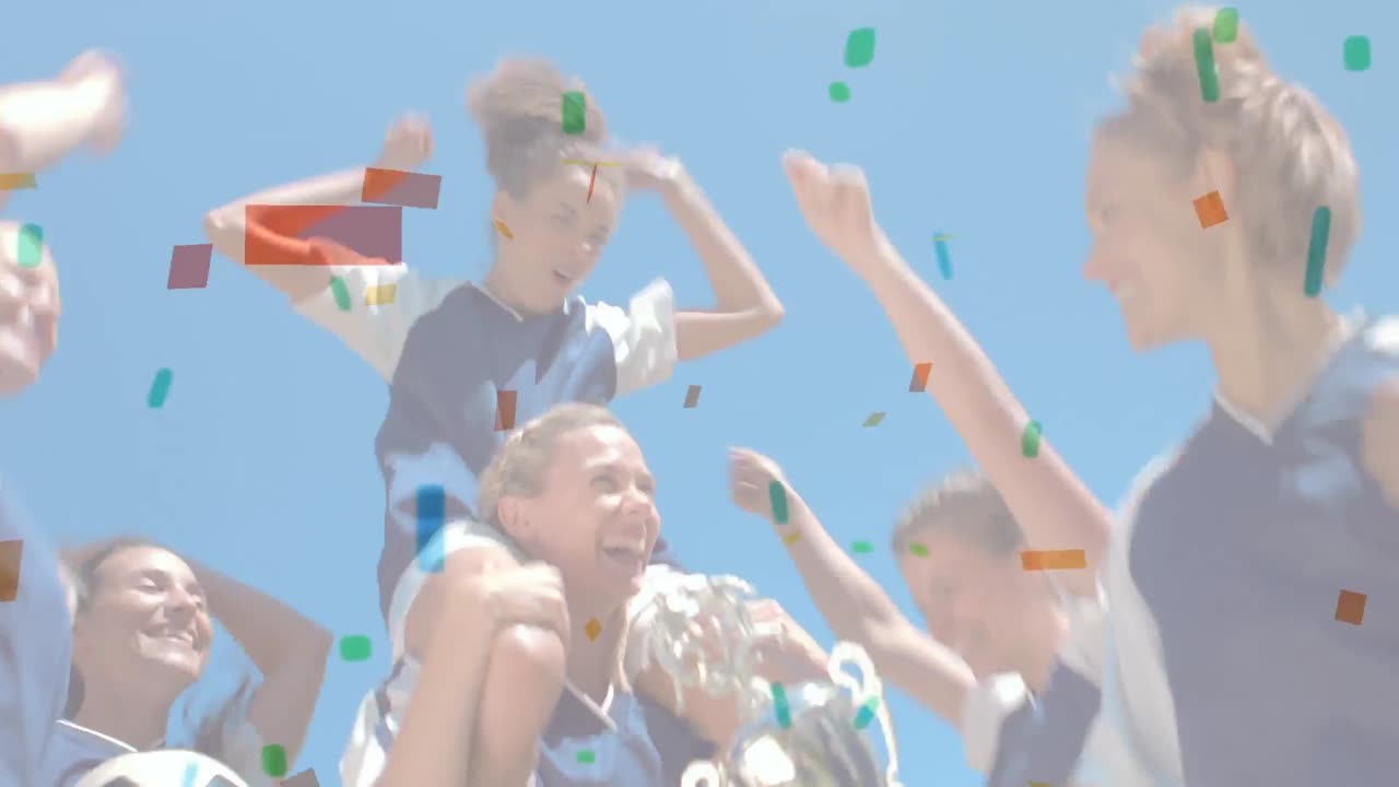 축구 팀 이 승리 를 축하 하고 있다